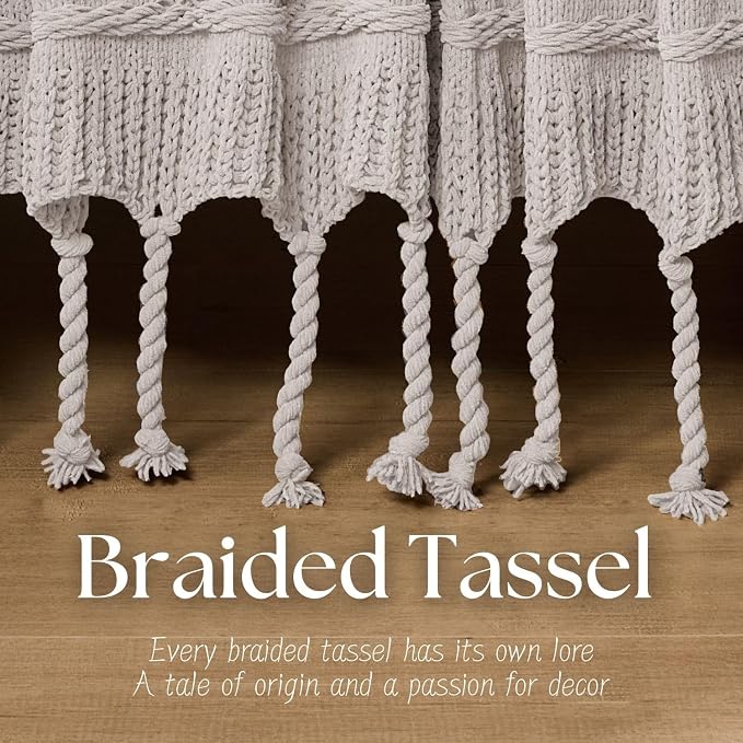 Boho Knitted Chenille Blanket with Tassels - Lightweight & Soft All-Season Throw - 3D Classic Pattern for Living Room Bedroom Couch, Ivory White, Twin 60"x80"