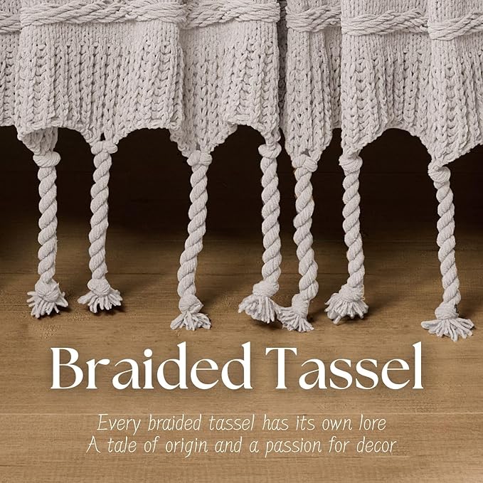 Boho Knitted Chenille Blanket with Tassels - Lightweight & Soft All-Season Throw - 3D Classic Pattern for Living Room Bedroom Couch, Ivory White, King 90"x108"