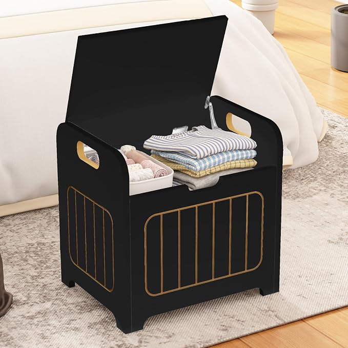 Aenuert Storage Chests, Small Cube Organizer Box,Wooden Entryway Storage (Black, With Handle)