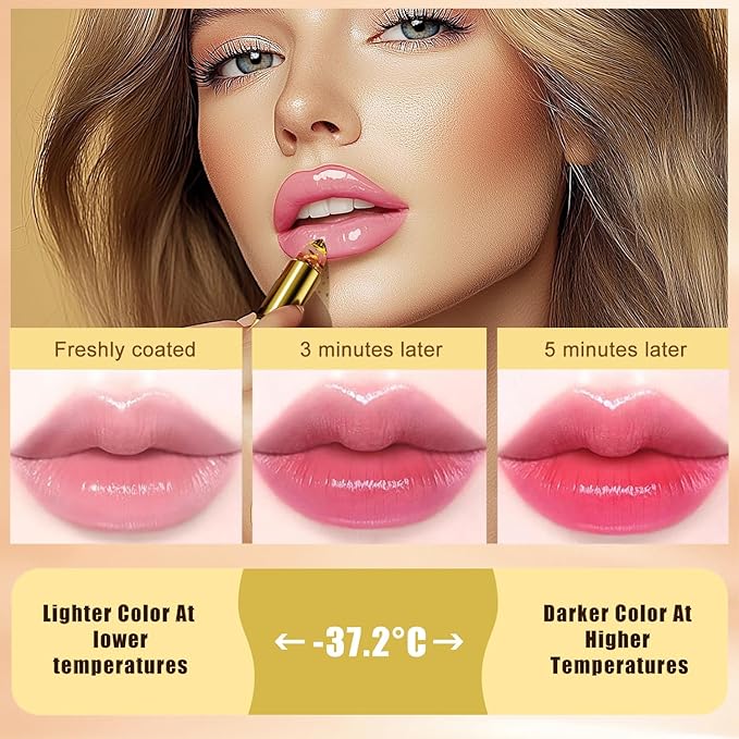 Color Changing Lipstick, Gold Crystal PH Lipstick Color Changing, Clear Lip stick That Changes Color, Long Lasting Moisturizing Tinted Lip Balm, Non-Sticky Formula, Lip Gloss for Women (2pcs, 0.12oz)