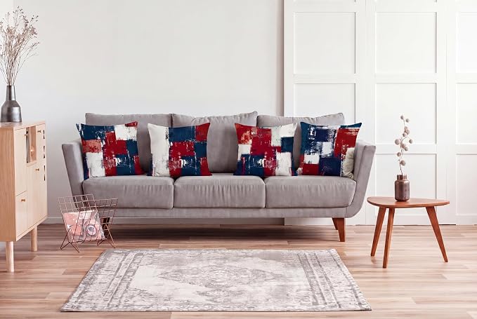 Throw Pillow Covers, Red White Blue Abstract, 18x18 | Red, Navy & White Patriotic Cushion Cases, 4th of July accent pillowcases for sofa, living‑room & porch