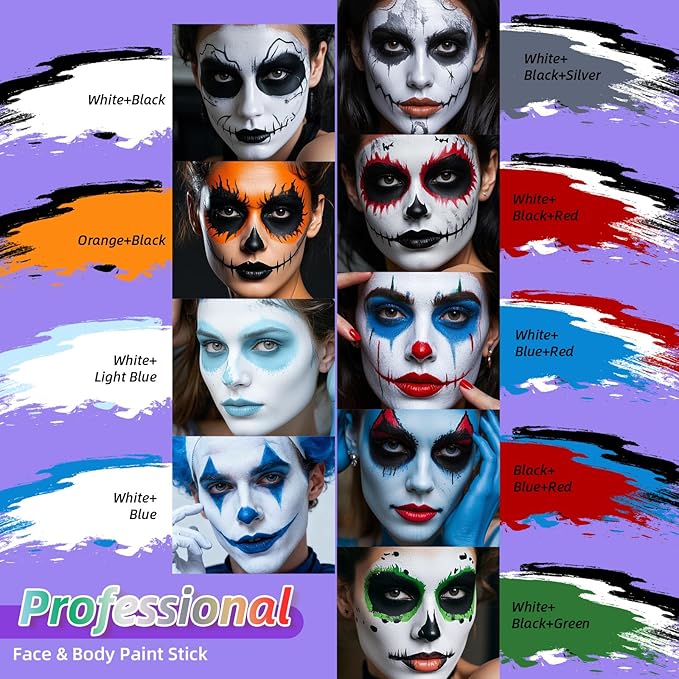 3Pcs Face Body Paint, Professional Paint for Halloween Cosplay Costume Party, Full-coverage Multi-Color Cream Makeup Body Paint for Adult Halloween Cosplay SFX Makeup Paint (White+Black+Red)
