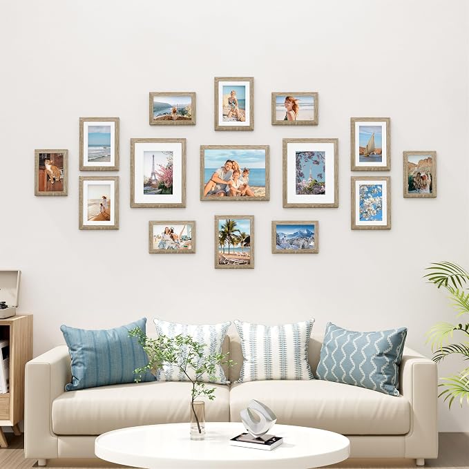 Vittanly 15 Pack Picture Frames Collage Wall Decor, Wall/Tabletop Display | Light Wood, Multi-Size Gallery Wall Frame Set: 3pcs 8x10, 6pcs 5x7, 6pcs 4x6. Picture Frame Set for Family