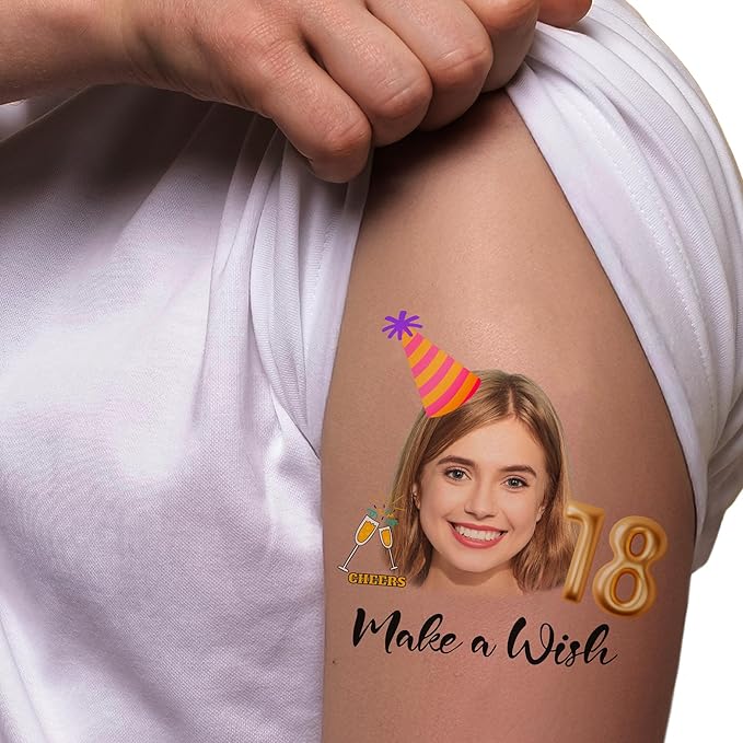 Easycosy Custom Temporary Tattoos with Photos, Personalized Funny Face Temporary Tattoos for Adult, Birthday Party Favors Tattoos, set of 15