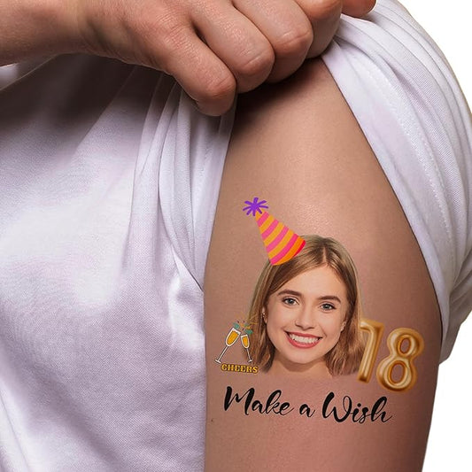 Easycosy Custom Temporary Tattoos with Photos, Personalized Funny Face Temporary Tattoos for Adult, Birthday Party Favors Tattoos, set of 15