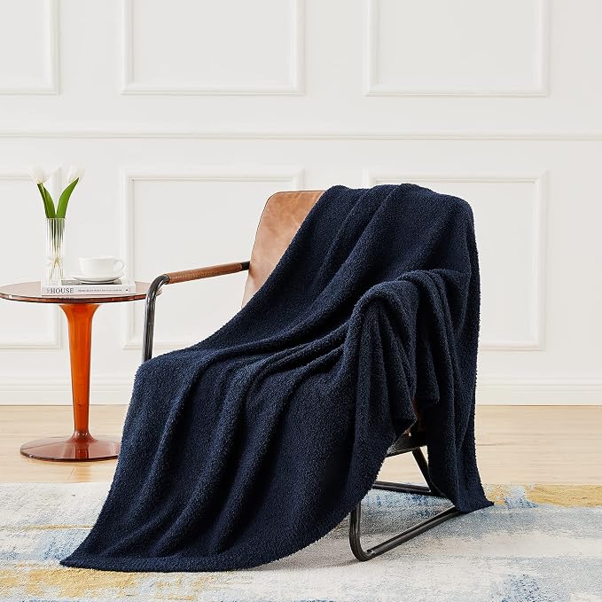 Knit Throw Blanket for Couch Navy Blue-Super Soft Lightweight Plush Fuzzy Fluffy Cozy Blankets and Throws for Sofa Bed, 50x60 inches