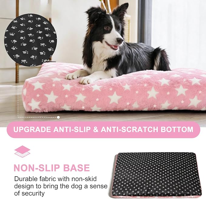 Orthopedic Dog Bed for Large Dogs, Washable Dog Mat with Removable Zippered Cover, Non-Slip Bottom, Comfort Crate Bed (Big&Little Stars Pink, M(30"*20"*3.1"))