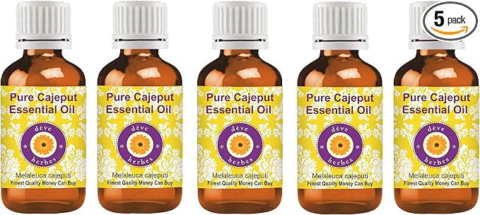 Deve Herbes Pure Cajeput Essential Oil (Melaleuca cajeputi) Steam Distilled (Pack of Five) 100ml X 5 (16.9 oz)