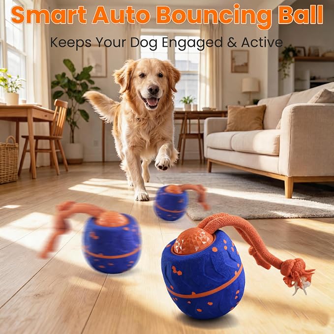 Interactive Dog Toy Ball, Automatic Bouncing Rotating, Realistic Dog Barking Sounds, E‑TPU, IP54, Rechargeable, Small/Medium/Large Dogs, Indoor/Outdoor（Blue）