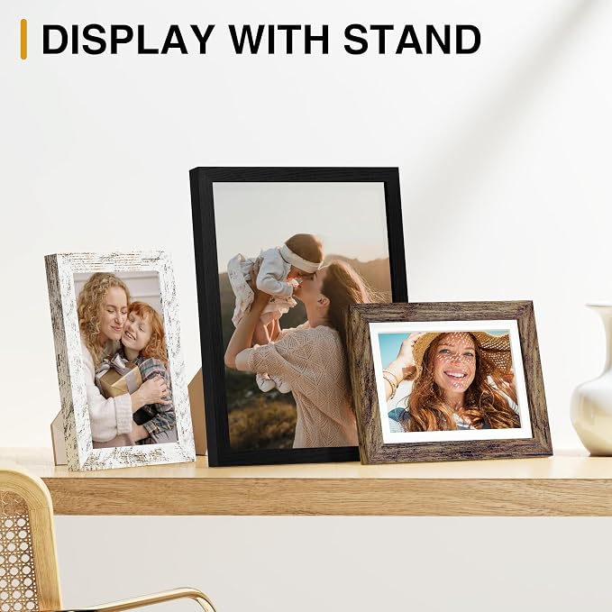 Vittanly 15 Pack Gallery Wall Frame Set, Black, Brown, Distressed White | Picture Frames Collage Wall Decor: 3pcs 8x10, 6pcs 5x7, 6pcs 4x6. Picture Frame Set for Wall or Tabletop Display