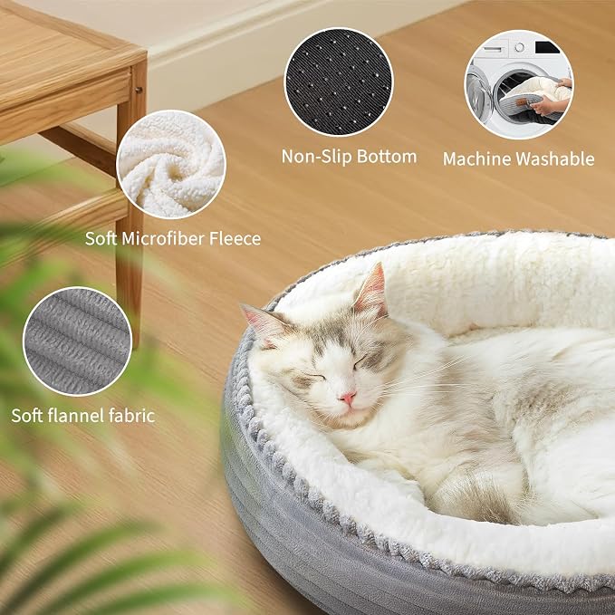 Zerbuger 20in Light Grey Round Dog Bed Sofa for Dogs Cats, Machine Washable | for Small/Medium/Large Dogs Cats, Foam Pet Couch with Removable Mat Non-Slip Bottom, Pet Cuddler for Indoor/Outdoor/Car/Cage