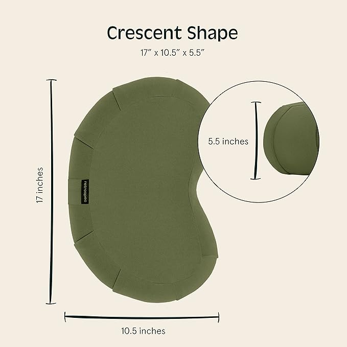Retrospec Sedona Zafu Meditation Cushion with Buckwheat Hull Fill - Adjustable Yoga & Pilates Equipment Support - 17in Crescent Cotton Cover
