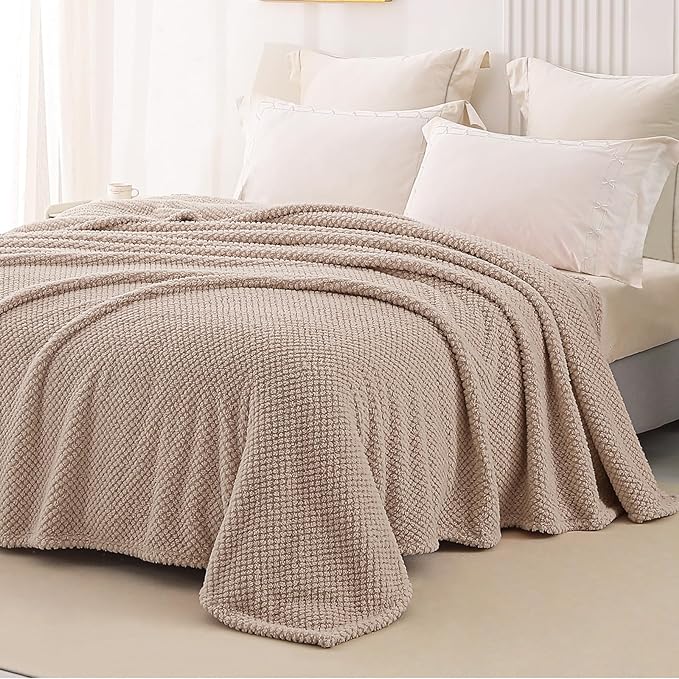 Whale Flotilla Soft Fleece Twin Size Bed Blanket, Camel | 60x80 Inch, Suitable for Bed, Fluffy Fuzzy Jacquard Blankets for All Season, Lightweight and Cozy