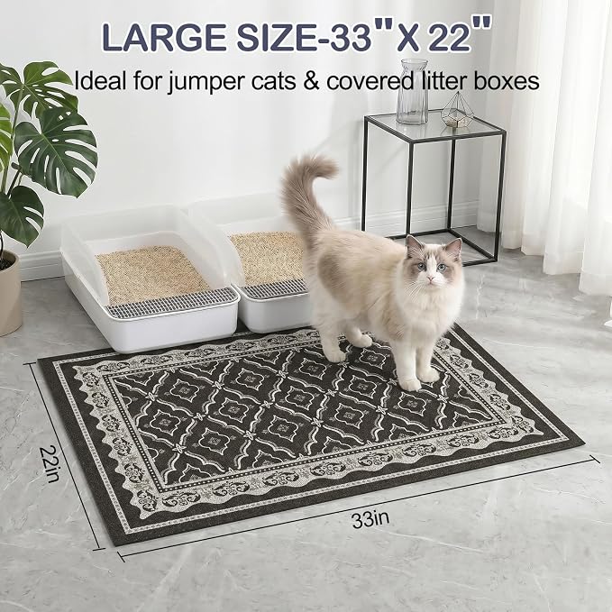 Glittme Cat Litter Mat, 33"x22" Non-Slip Washable Trapping Mat for Cats | Litter Trapping Mat With Thick PVC Coil To Catch Scatter, Soft On Paws And Waterproof Bottom To Protect Floors