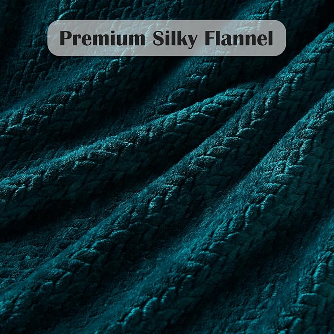 NEWCOSPLAY Fleece Leaves Pattern Twin Blanket, Dark Teal, 60"x80" | Super Soft Throw Blanket, Lightweight Cozy Bed Sofa Blanket, Premium Silky Flannel Fleece, Travel Blanket for All Season Use