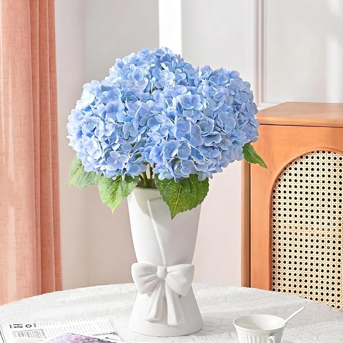 Relexome White Ceramic Bow Vase Unique Cute Decorative Bouquet Flower Vases 9.64 in Summer Home Decor Vase