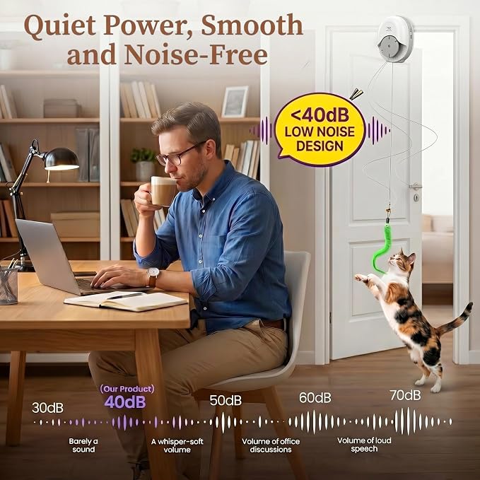 Interactive Cat Toys for Indoor Cats, Automatic Wand Cat Toy with 2 Smart Motion Modes, USB Rechargeable Electric Teaser with Clip, Self Play Enrichment Toy for Bored Kittens & Adult Cats