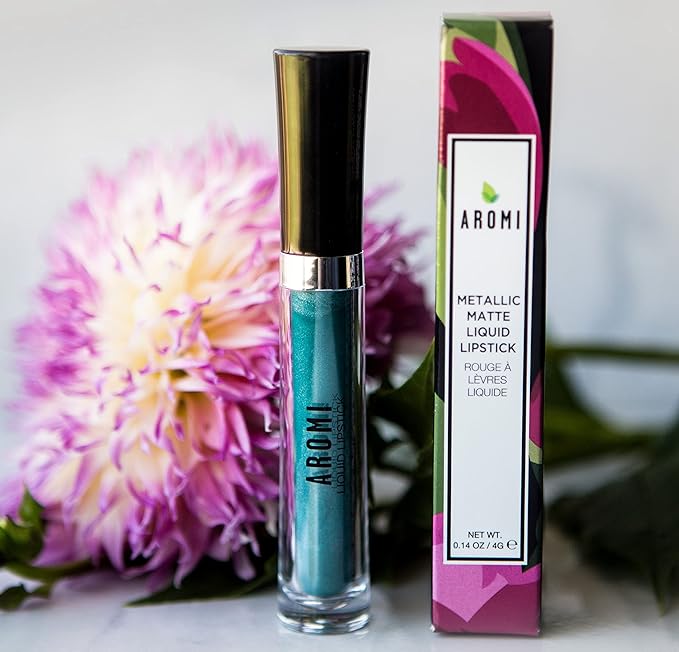 Aromi Green Metallic Liquid Lipstick | Turquoise Teal-Green Lip Color with Shimmery Finish, Vegan, Cruelty-free, Long-lasting, Smudge Proof, Handmade (Mermaid Tail)
