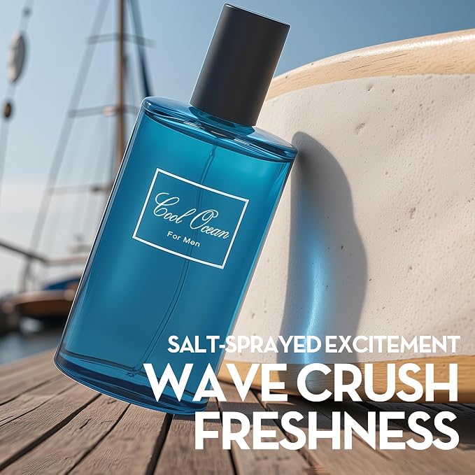 A CENTER Cool Ocean &Ice Water Men's Cologne Gift Set - 3.4 Fl Oz Each | Amber Floral & Vanilla Leather Fragrance | Eau de Toilette Duo for Daily & Special Occasions