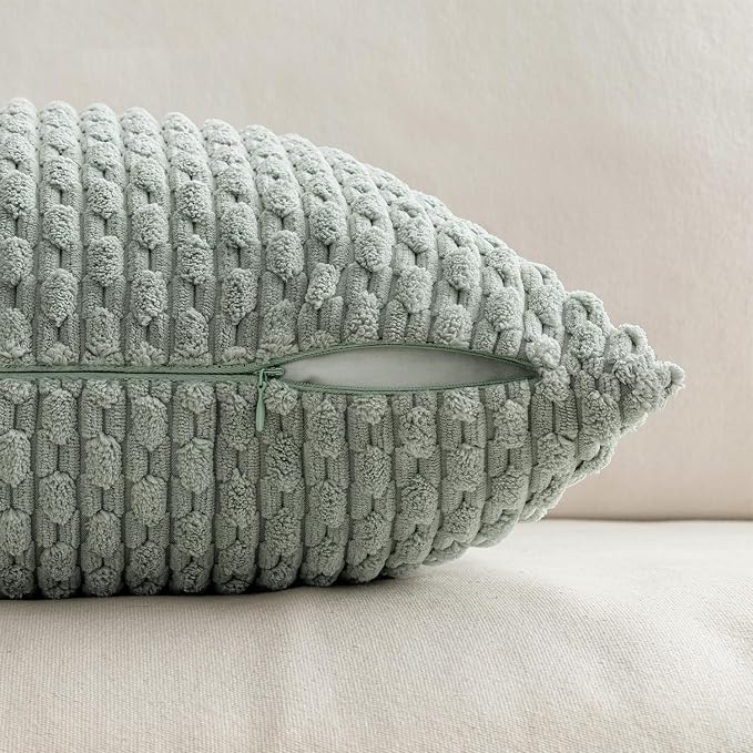 MIULEE Decorative Throw Pillow Covers 16x16 Greyish Green Textured Corduroy | Pack of 2 Striped Pillow Covers Modern Farmhouse Home Decor for Couch Bed Sofa Living Room