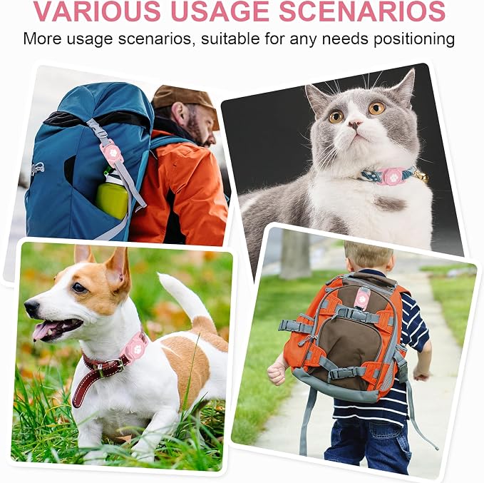 Smart Pet Tracker for Collar - Dog Tracker Pet Location Tracker with Holder | Real-Time Location, No Monthly Fee/ SIM Card, Work with Android Only (Not for IOS), Ultra-Slim, IP68 Waterproof Holder, Pink