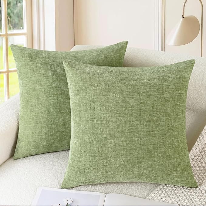CaliTime Decorative Couch Throw Pillow Covers 22 X 22 Inches Sage Green | Pack of 2, Cozy Chenille Cushion Cases for Sofa Bed Living Room Farmhouse Home