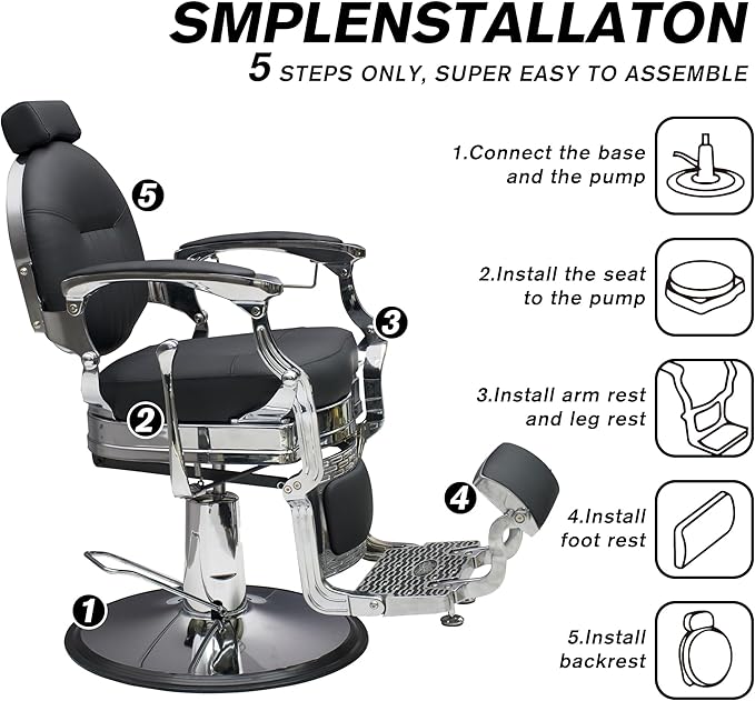 MYS Barber Chair,Hydraulic Salon Chair for Barbershop,spa & Tattoo,Vintage Design, Professional Hairdressing with 360° Rotation, 160°Reclining,Adjustable headrest, 550lbs Capacity, (Sliver)