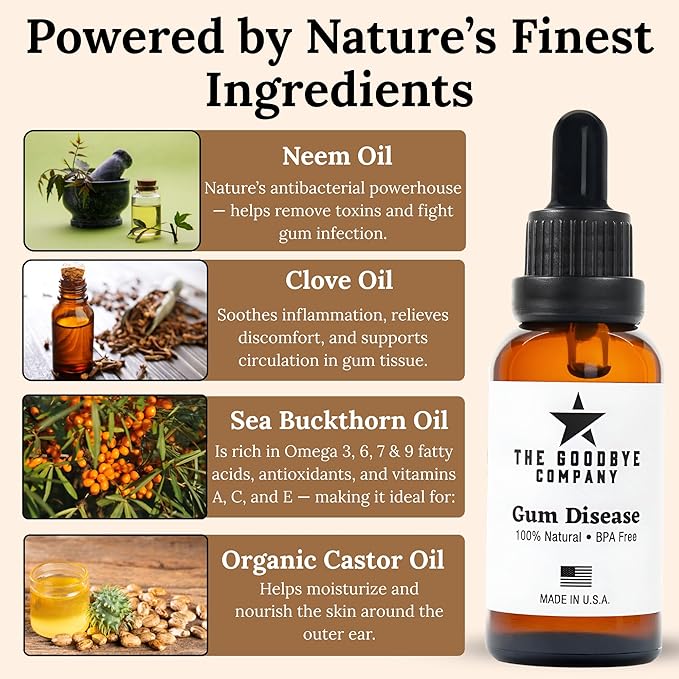 The Goodbye Company Gum Disease Treatment - 100% Pure Neem & Clove Oil - Natural Gingivitis Remedy - Non-Toxic, BPA-Free Oral Care - Fast-Acting Gum Healer (30ml)