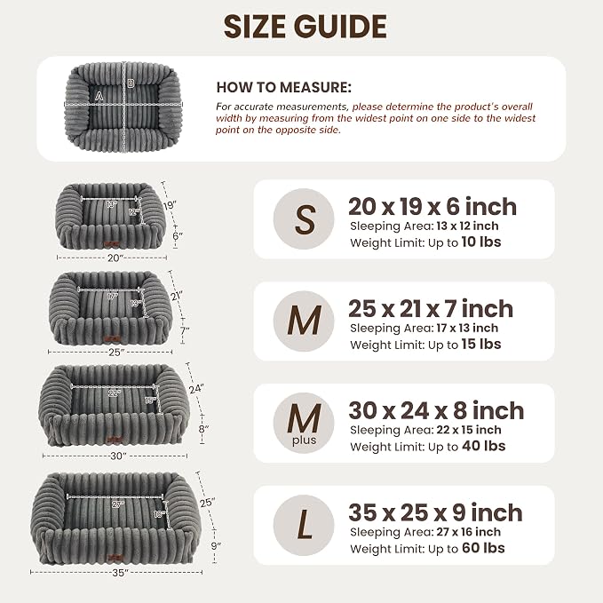 Dog Beds Large Sized Dog,Rectangle Orthopedic Pet Bed for Large Dog, Comfort Fluffy Memory Foam Dog Beds with Anti-Slip Bottom,Grey (35x25x9 inches)