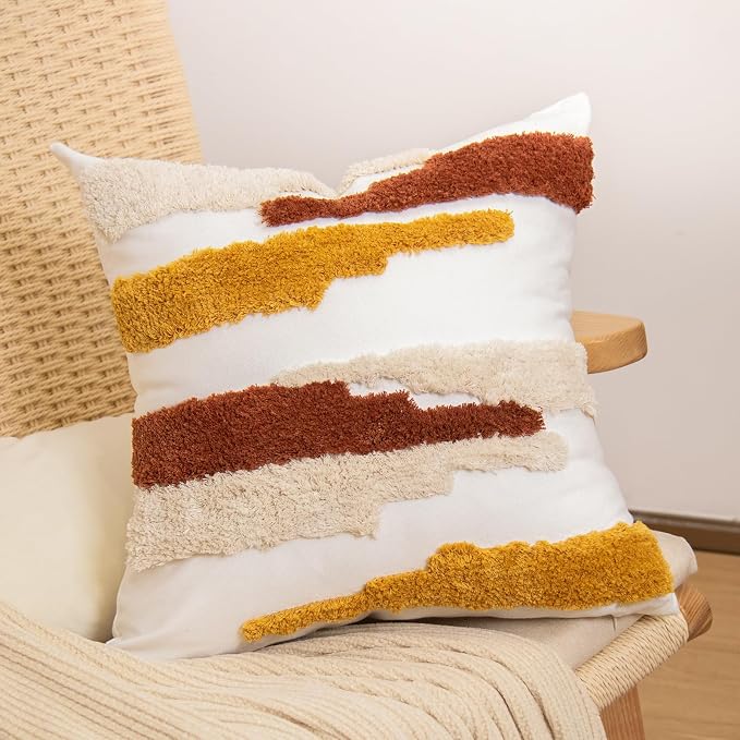 lifein Boho Pillow Covers 18x18 Set of 2 Boho Tufted Throw Pillow Covers Aesthetic Decorative Cushion Covers Farmhouse Pillow Case for Couch Sofa Bed Living Room,Home Decor