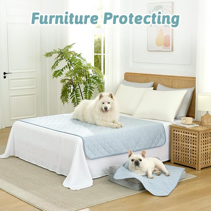 COZY KISS Extra Large Dog Cooling Mat 52"x82" Q-Max>0.4, Waterproof & Leakproof Pet Bed Cover, Non-Slip Cooling Dog Blanket for Couch, Floor, Large Dogs (Blue)