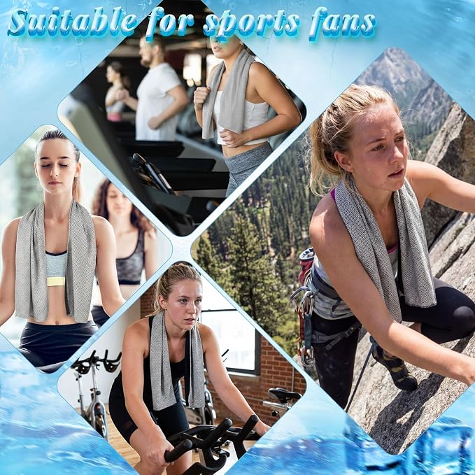 Honoson 10 Pcs Cooling Towels for Neck and Face, 47"x12" Sports Breathable Ice Towels Microfiber Chilly Sweat Rags with Portable Bottle for Gym Golf Athletes Yoga Workout Hot Weather (Light Gray)