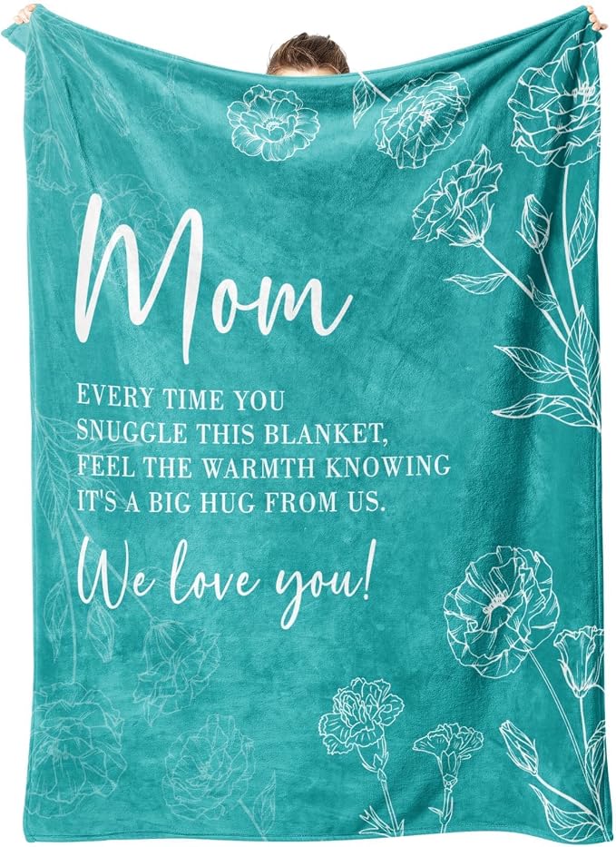 GiltGlimmer Mom Birthday Gifts, Mom Floral Blanket Teal, 60" x 50" | Gifts for Moms from Daughter Son, We Love You Present for Mother Mommy Christmas Mothers Day