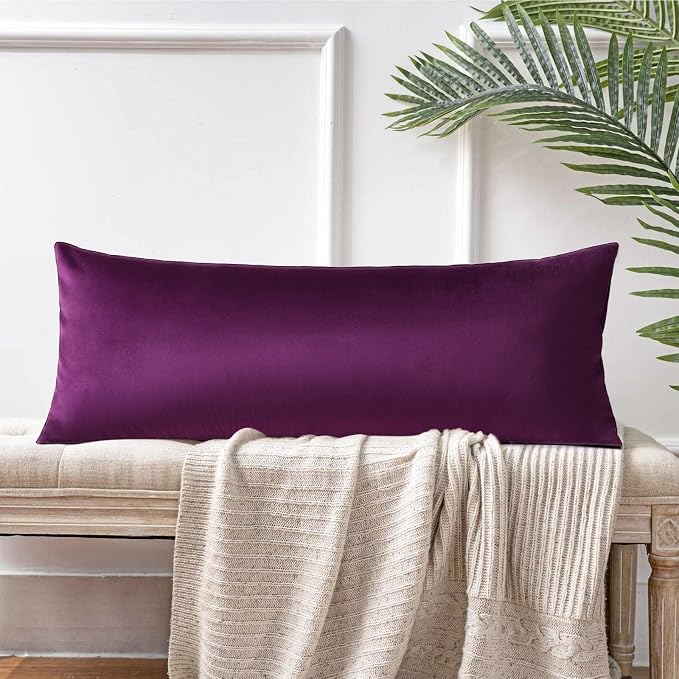 Artscope Luxury Velvet Lumbar Pillow Cover Super Soft Decorative Rectangle Throw Pillow Covers Case Cushion Covers for Sofa Couch Bedroom Car Decor 14x36 Inch Eggplant Purple
