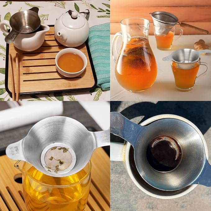 Honbay 2PCS Different Size 304 Stainless Steel Mini Strainer Fine Mesh Tea Funnel Tea Coffee Filter with Double Handles