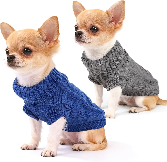 2 Pieces Dog Sweater for Small Dogs Winter Warm Dog Knitted Sweaters Cute Puppy Clothes for Chihuahua Teacup Yorkie Pet Cat Knitwear Turtleneck Thick Clothing X-Small(2.4~3.8lbs)