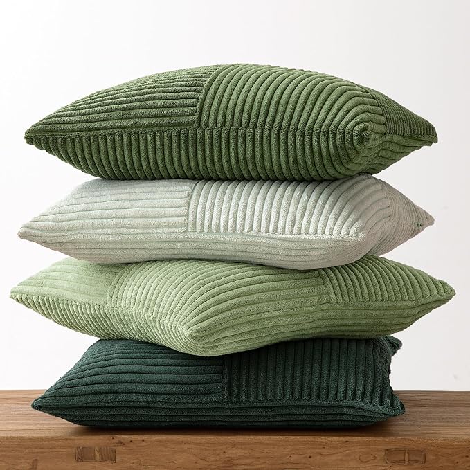 MIULEE Spring Green Decorative Throw Pillow Covers 22x22 Inch Set of 4 Boho Farmhouse Cushion Covers Mordern Nordic Pillow Cases Soft Corduroy Gradient Home Decor for Couch Sofa Living Room Bed