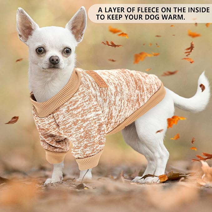 XL Dog Sweaters, 2 Pieces Fall Dog Sweater Small Medium Dog Clothes Male Female Winter Fleece Puppy Sweater Warm Pet Outfit for Bulldog, Dachshund, Pug, Chihuahua, Gery+Brown