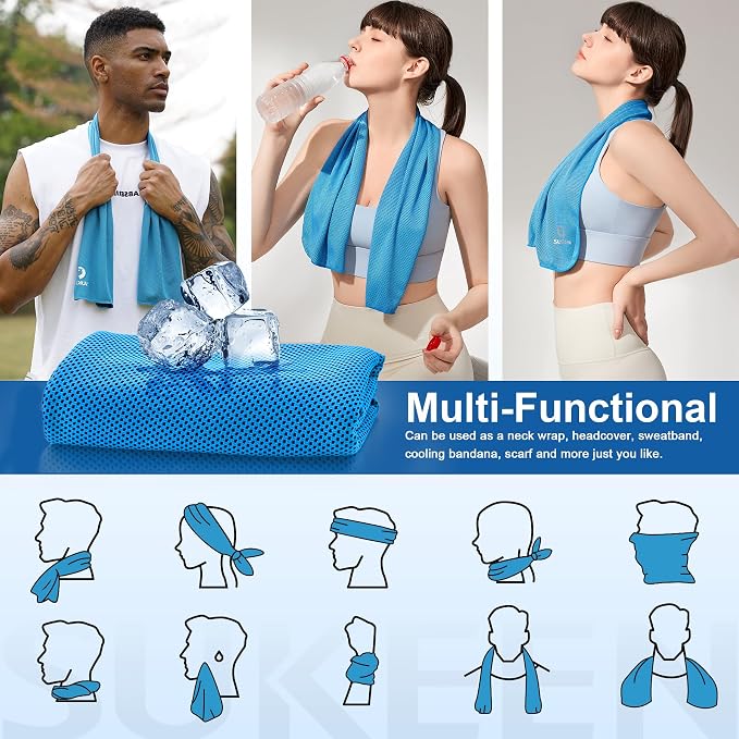 Sukeen Cooling Towels 4 Pack (40"x 12"), Microfiber Cool Towel,Soft Breathable Chilly Towel for Yoga, Golf, Gym, Camping, Running, Workout & More Activities