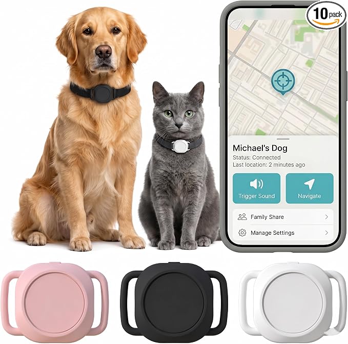 GPS Dog Collar Tracker - Pet GPS Tracker Works with iOS Devices (No App Needed), Lightweight Dog GPS Tracker, GPS Dog Collar No Monthly Fee with Long Battery & Cat GPS Collar (Pink)