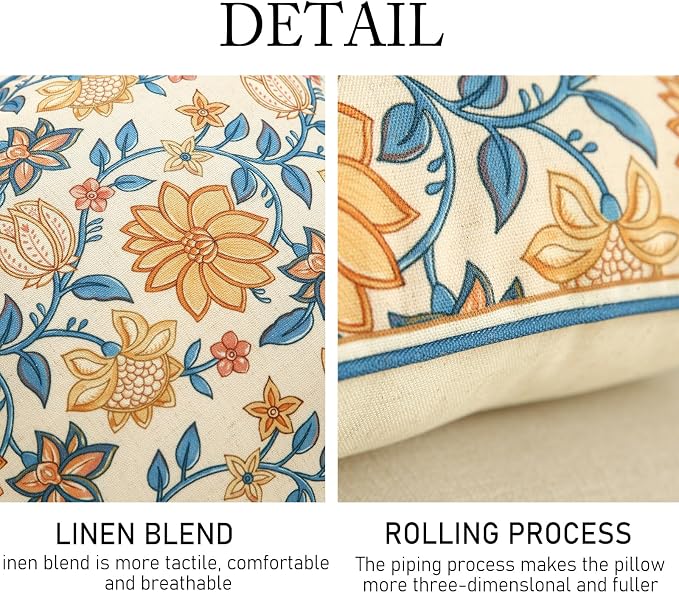 Linen Square Throw Pillow Cover,Set of 2,20"x12"-Estevan B | Designer French Elegant Pillow Cover,Concealed Zipper Design,Sofa,Bedroom,Living Room,Lounge Chairs,All Season Home Decor