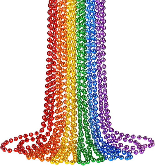 SHAOQINLIN 12 PCS Pride Beads Necklaces, Pride Necklace Accessories, Rainbow Beads Necklaces Bulk, Gay Lesbian Pride Month Parade Throws Pride Party Favors in 6 Colors