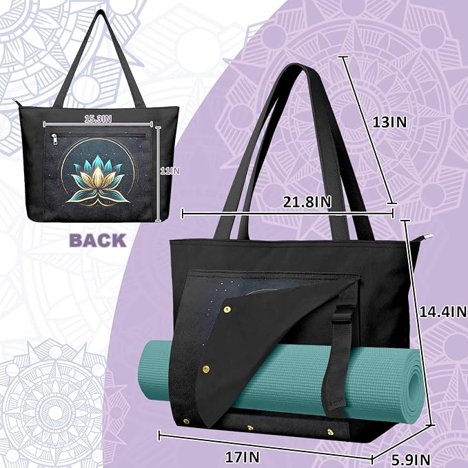 Yoga Bag for Women, Large Canvas Yoga Mat Tote Bag with Yoga Mat Carrier - Large Mat Pocket Fitness Tote for Pilates, Gym, Travel, Office & Beach