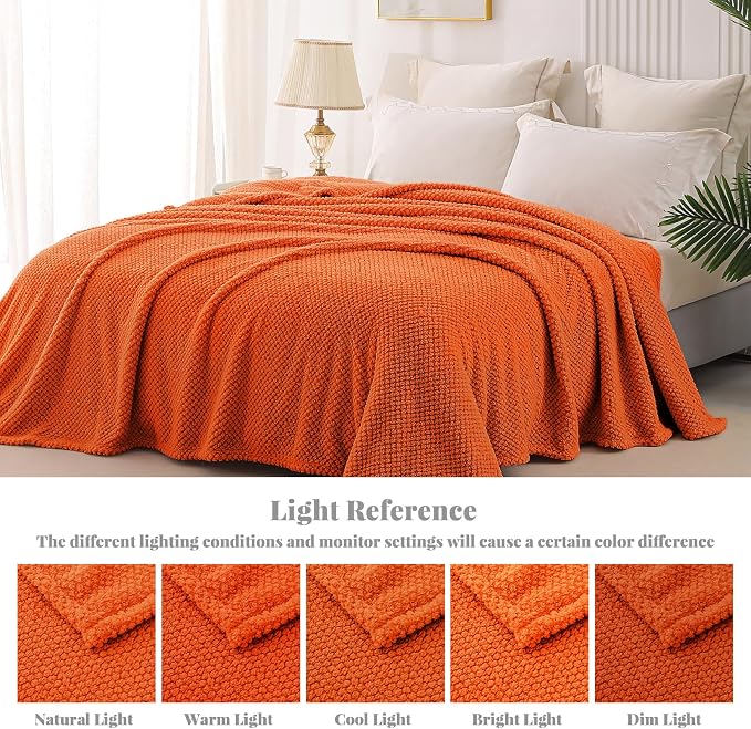 Whale Flotilla Soft Fleece Queen Size Bed Blanket, Burnt Orange | 90x90 Inch, Suitable for Bed, Fluffy Fuzzy Jacquard Blankets for All Season, Lightweight and Cozy