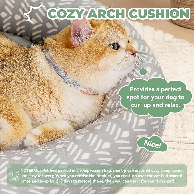 Zerbuger 20in Grey Pattern Round Dog Bed Sofa for Dogs Cats, Washable | for Small/Medium/Large Dogs Cats, Foam Pet Couch with Removable Mat Non-Slip Bottom, Pet Cuddler for Indoor/Outdoor/Car/Cage