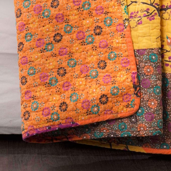 Lush Decor Royal Empire Reversible Cotton Throw Blanket, 50" W x 60" L, Tangerine - Throw Blankets for Bed - Couch Blanket - Boho Throw Blanket for Couch