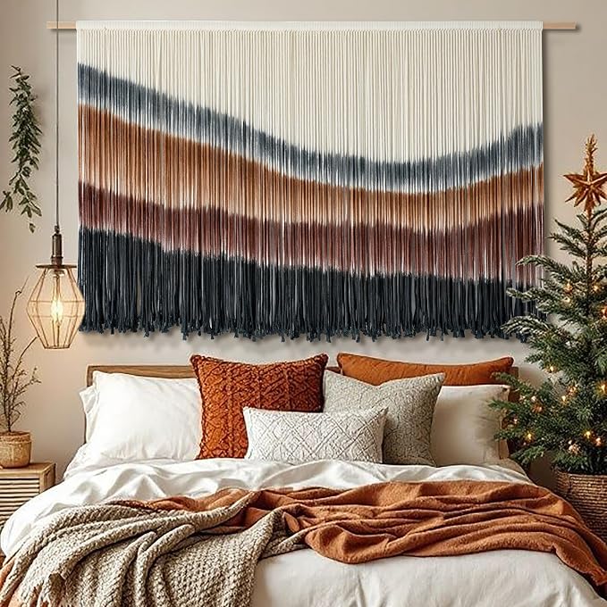 Macrame Wall Hanging Boho Wall Decor Large-Scale Tie-Dye Tapestry 57"W*35"L | Handmade Yarn Art, Fiber Wall Hanging, Large Wall Decor, Boho Style, for Living Room Bedroom Decor, Bohemian Home