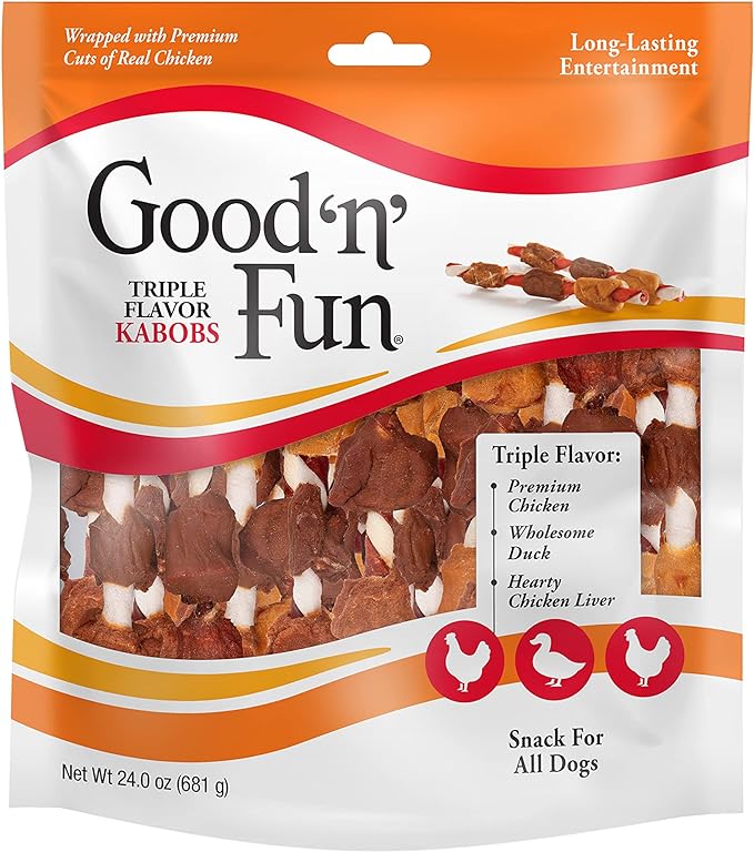 Good 'n' Fun Kabobs Long-Lasting Dog Treat With Protein, 36 Count (2 Pack) | Premium Chicken, Pork and Beef Hide Chew, Supports Dental Health and Mental Stimulation, For Adult Dogs