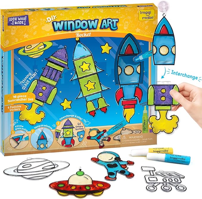 Imagimake Window Art for Kids - Rocket | Suncatcher Kits for Boys, Arts and Crafts for Ages 5-7 | Toys for Boys & Girls Ages 6-8-10-12 | Fun Christmas Gifts Toys for Kids Ages 5 6 7 8 9 10 11 12