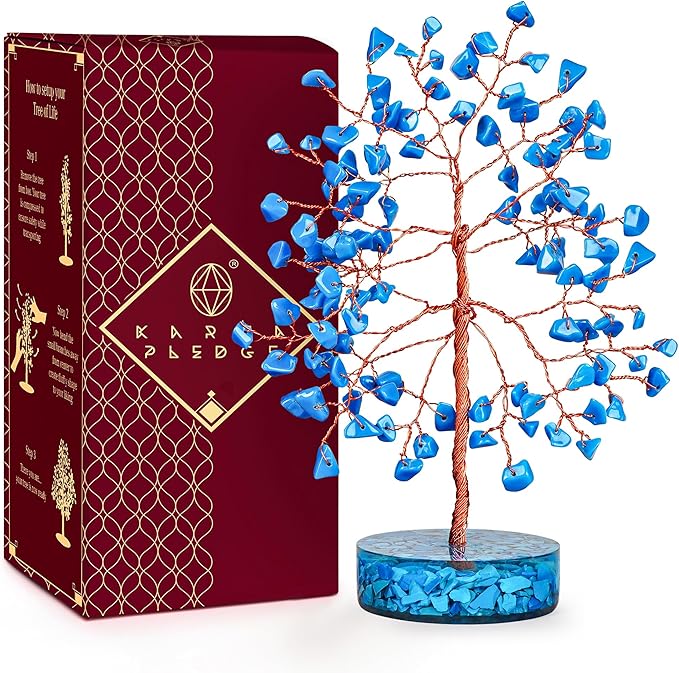 Turquoise Crystal Tree of Life Birthday Gifts for Women, Men, Friends, Handmade Chakra Healing Crystals Tree for Home Office Decor, Positivity, Good Luck, Money, Unique Gifts for Her Mom, Sister, Dad
